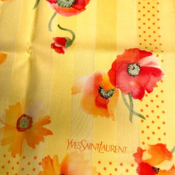 Vintage Yves Saint Laurent Cotton Floral Scarf Poppy Print Rolled Hem - Picture 3 of 10